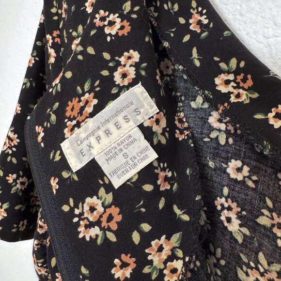 Vintage 90s Express Black & Pink Ditsy Floral Flowy Romper Size Small - Picture 5 of 10